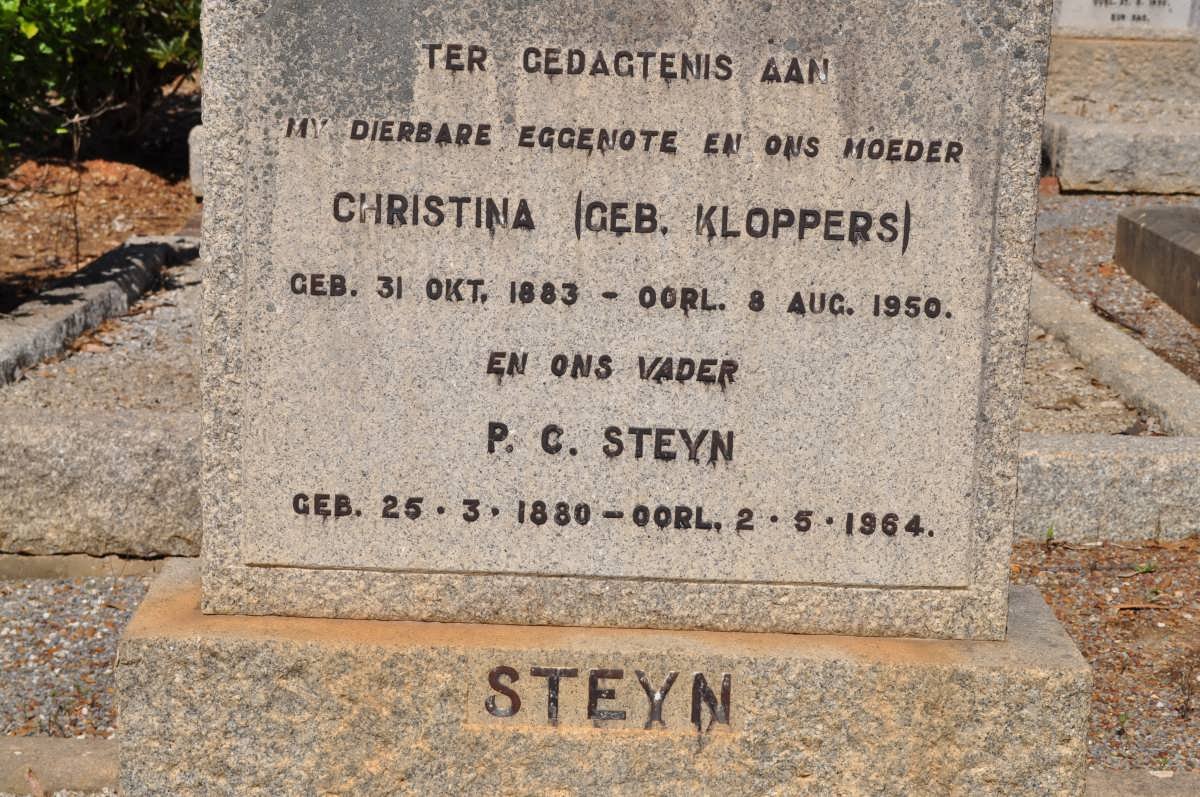 STEYN P.C. 1880-1964 &amp; Christina KLOPPERS 1883-1950