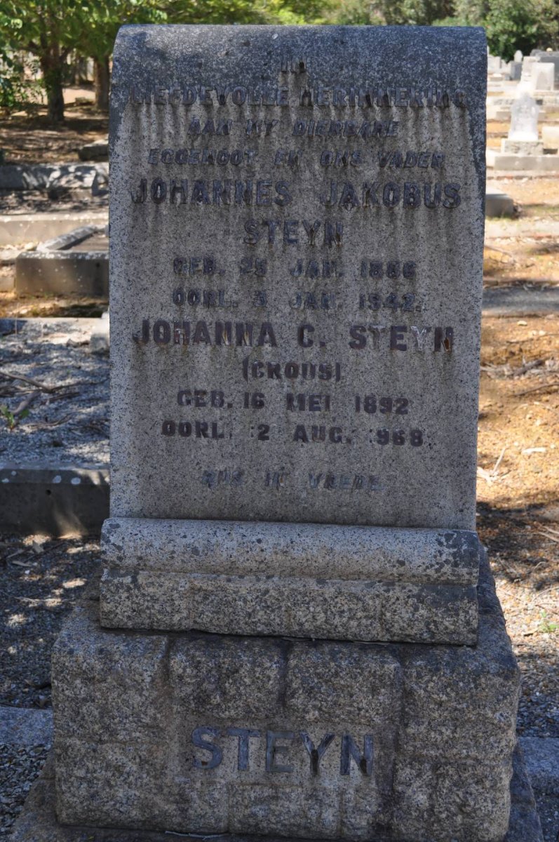 STEYN Johannes Jacobus 1886-1942 &amp; Johanna C. CROUS 1892-1968
