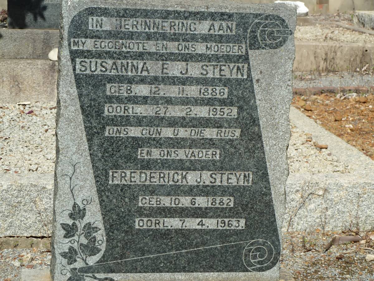 STEYN Frederick J. 1882-1963 &amp; Susanna E.J. 1886-1952