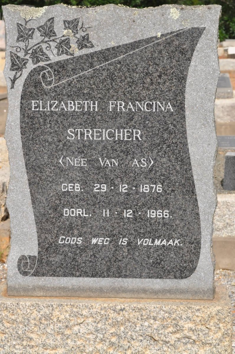 STREICHER Elizabeth Francina nee VAN AS 1876-1966
