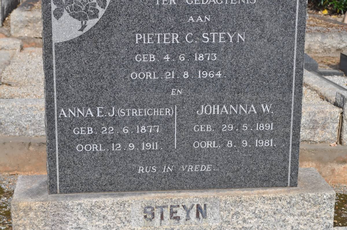 STEYN Pieter C. 1873-1964 &amp; Anna E.J. STREICHER 1877-1911 :: STEYN Johanna W. 1891-1981