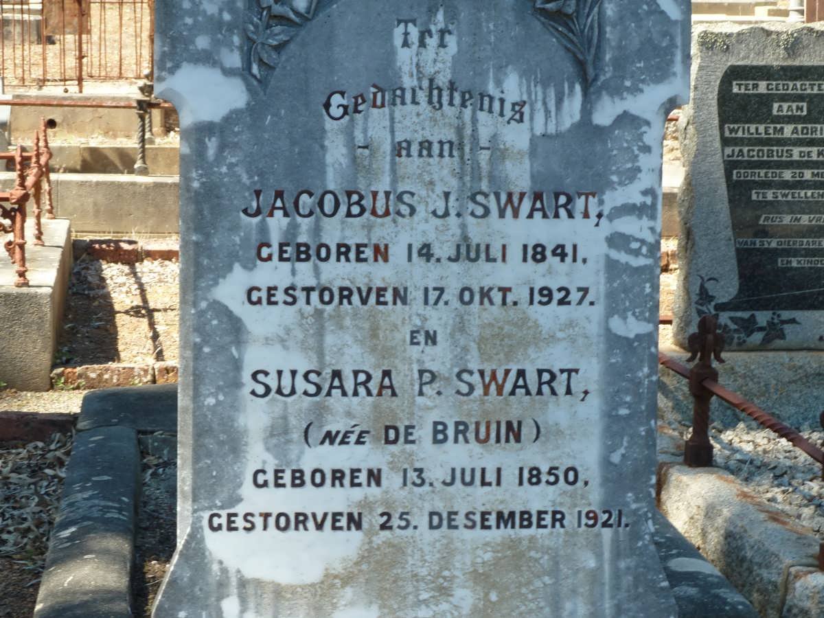 SWART Jacobus J. 1841-1927 &amp; Susara P. DE BRUIN 1850-1921