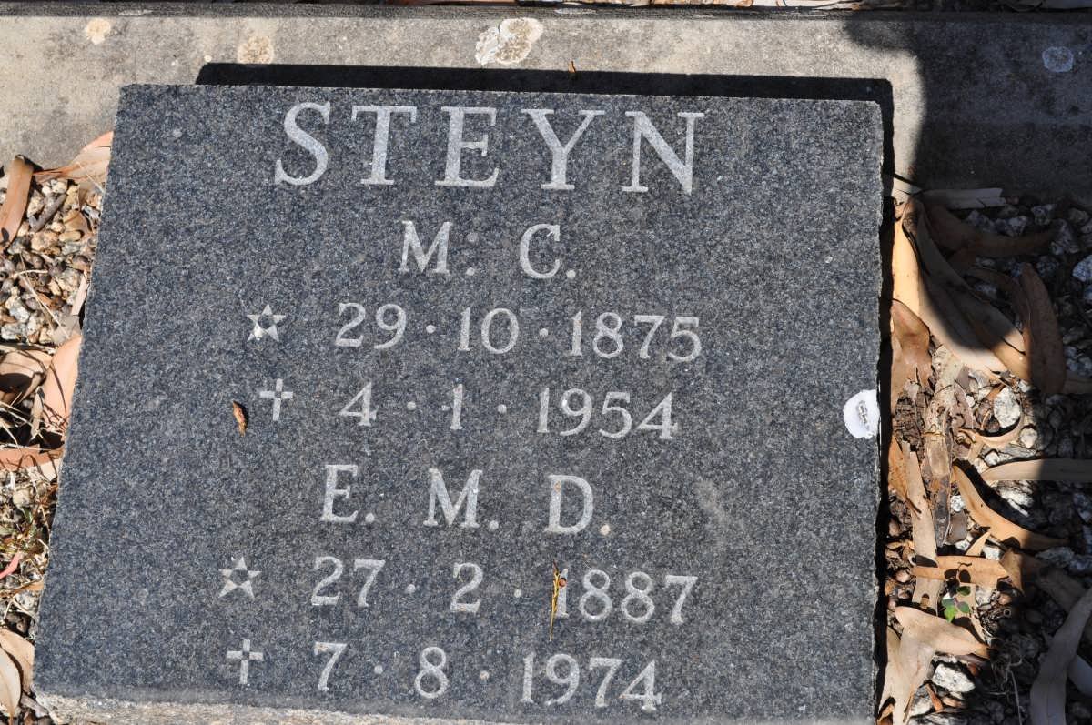 STEYN M.C. 1875-1954 &amp; STEYN E.M.D. 1887-1974