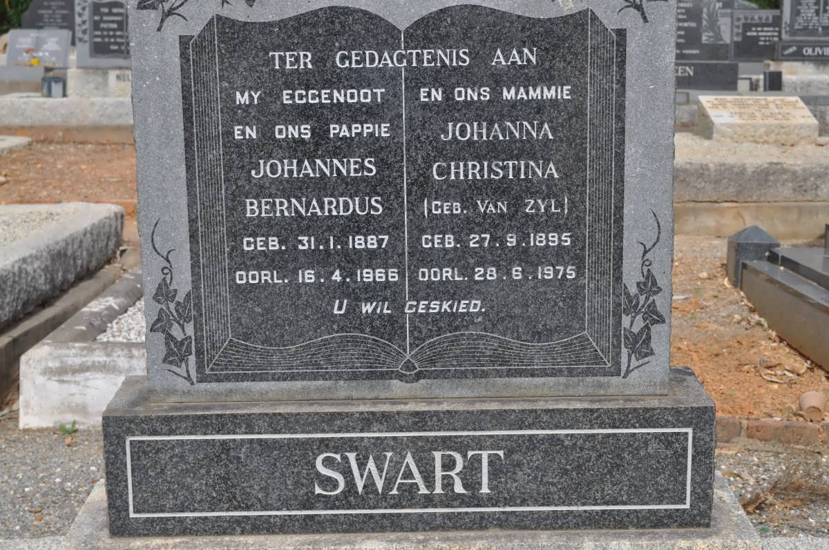 SWART Johannes Bernardus 1887-1966 &amp; Johanna Christina VAN ZYL 1895-1975