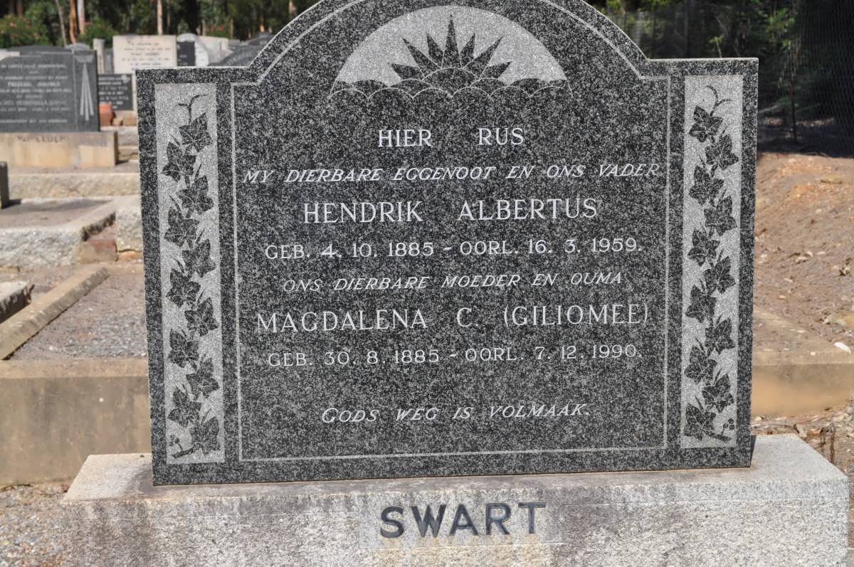 SWART Hendrik Albertus 1885-1959 &amp; Magdalena C. GILIOMEE 1885-1990
