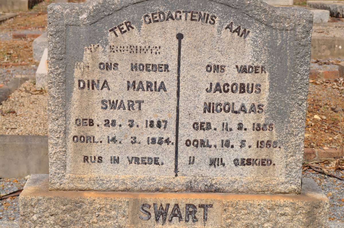 SWART Jacobus Nicolaas 1885-1958 &amp; Dina Maria 1887-1954