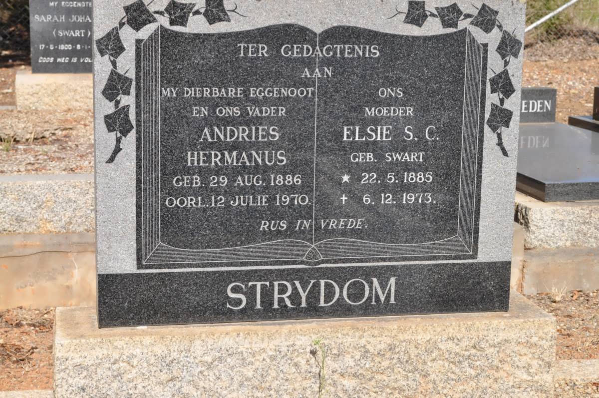 STRYDOM Andries Hermanus 1886-1970 &amp; Elsie S.C. SWART 1885-1973