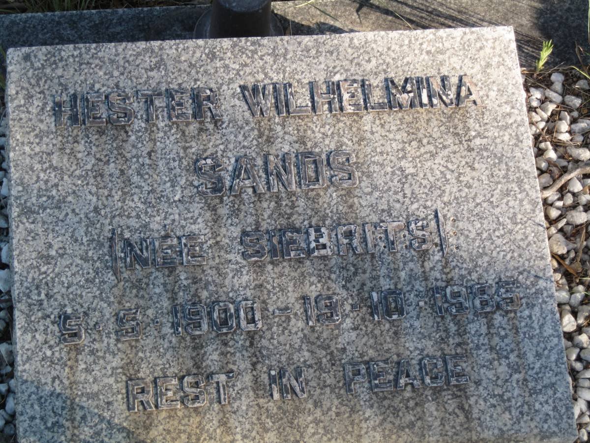 SANDS Hester Wilhelmina nee SIEBRITS 1900-1985