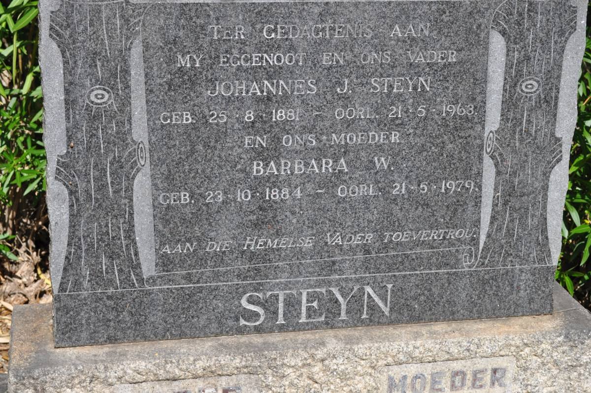 STEYN Johannes J. 1881-1963 &amp; Barbara W. 1884-1979
