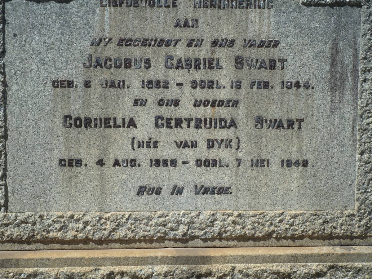 SWART Jacobus Gabriel 1862-1944 &amp; Cornelia Gertruida VAN DYK 186? -1949