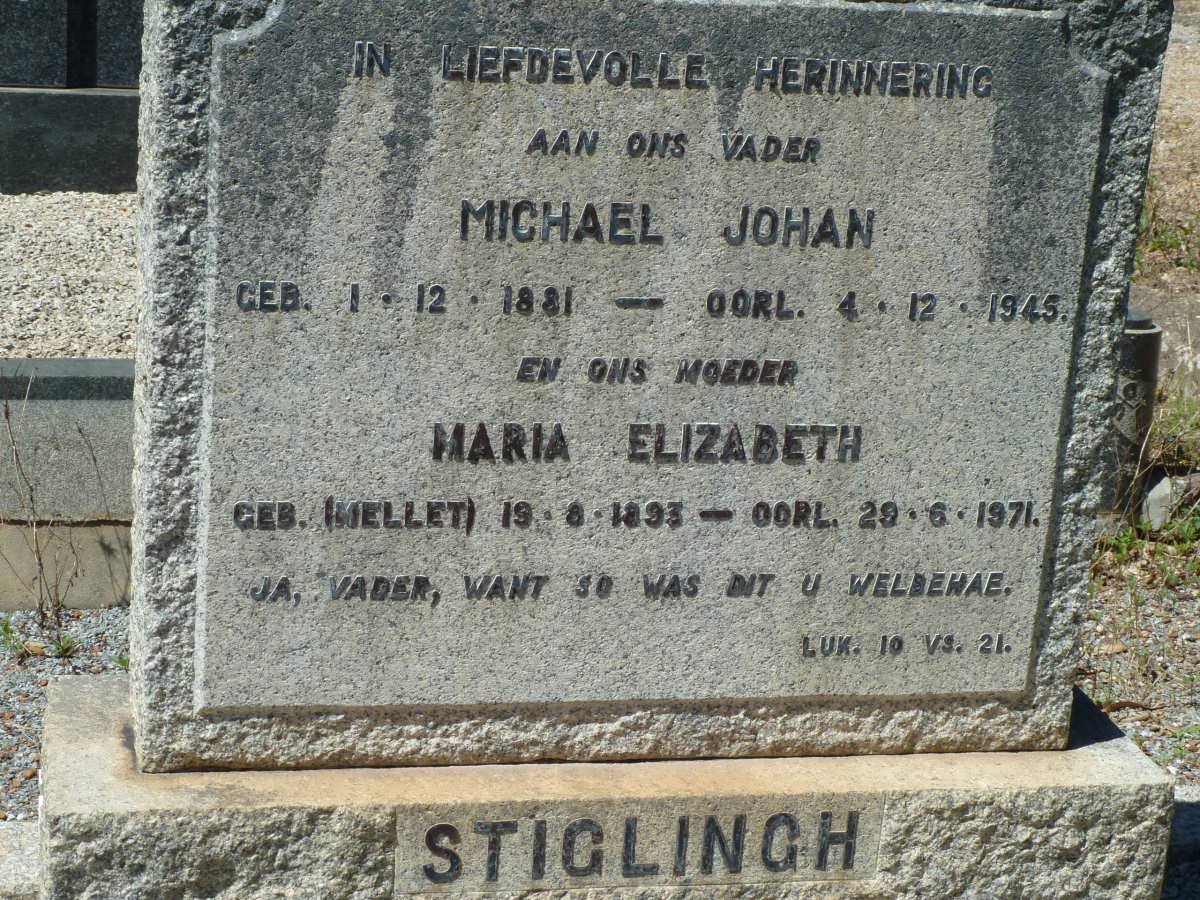 STIGLINGH Michael Johan 1881-1945 &amp; Maria Elizabeth MELLET 1893-1971