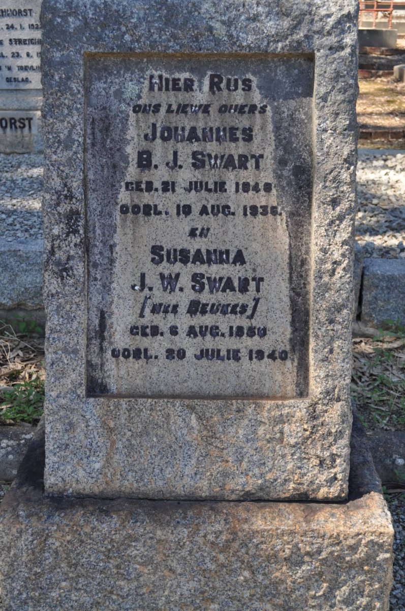 SWART Johannes B.J. 1848-1936 &amp; Susanna J.W. BEUKES 1850-1940