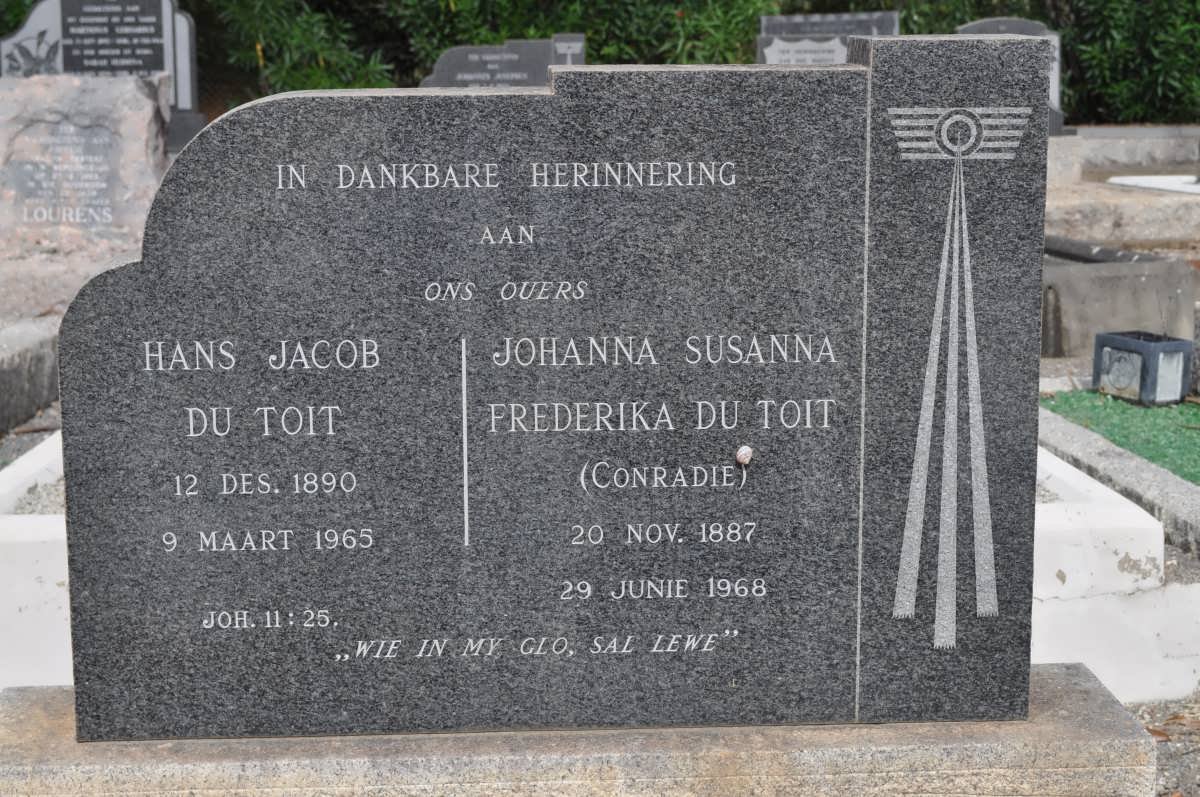 TOIT Hans Jacob, du 1890-1965 &amp; Johanna Susanna Frederika CONRADIE 1887-1968