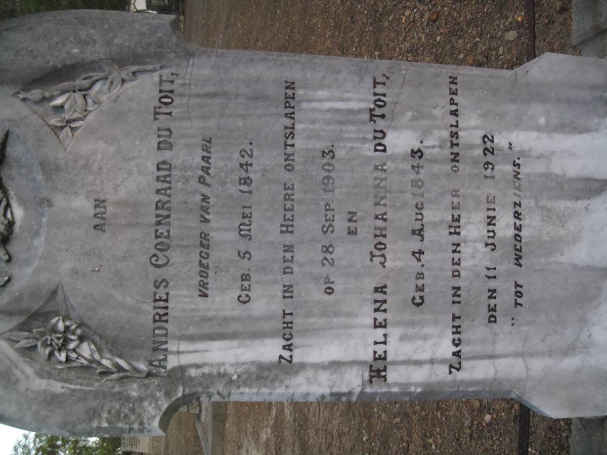 TOIT Andries Coenraad, du 1842-1903 &amp; Helena Johanna 1843-1922