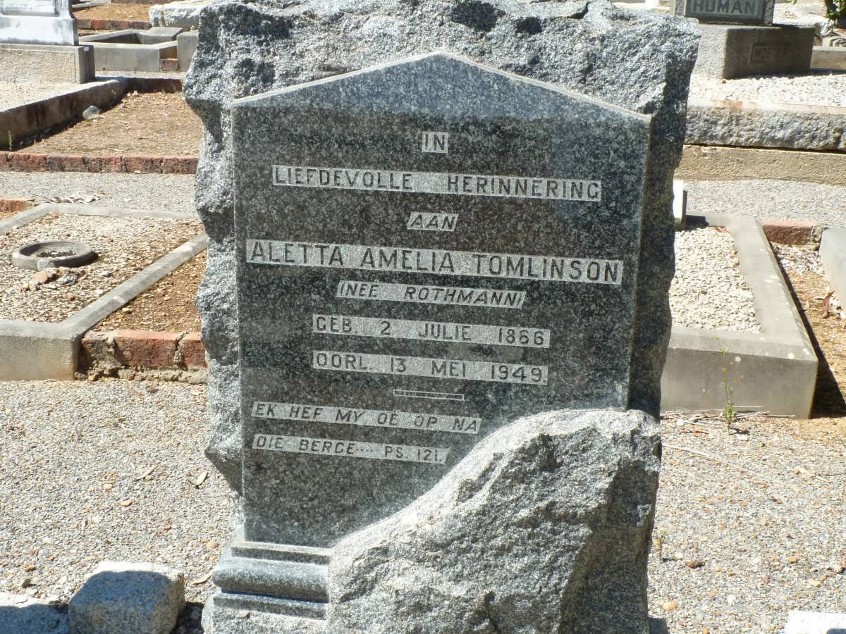 TOMLINSON Aletta Amelia nee ROTHMANN 1866-1949