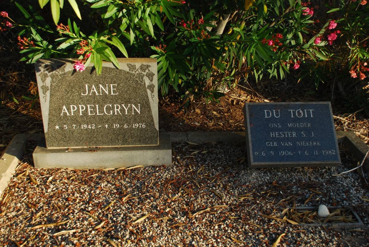 TOIT Hester S.J., du nee VAN NIEKERK 1906-1982 :: APPELGRYN Jane 1942-1976