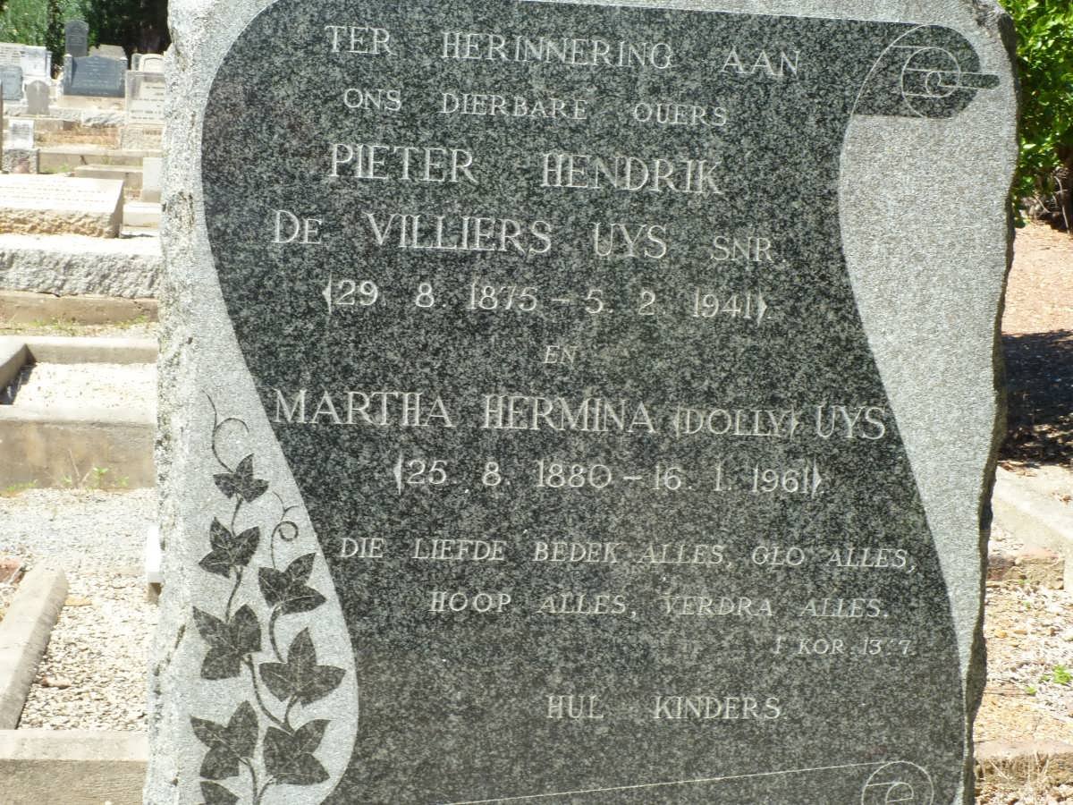 UYS Pieter Hendrik de Villiers 1875-1941 &amp; Martha Hermina 1880-1961
