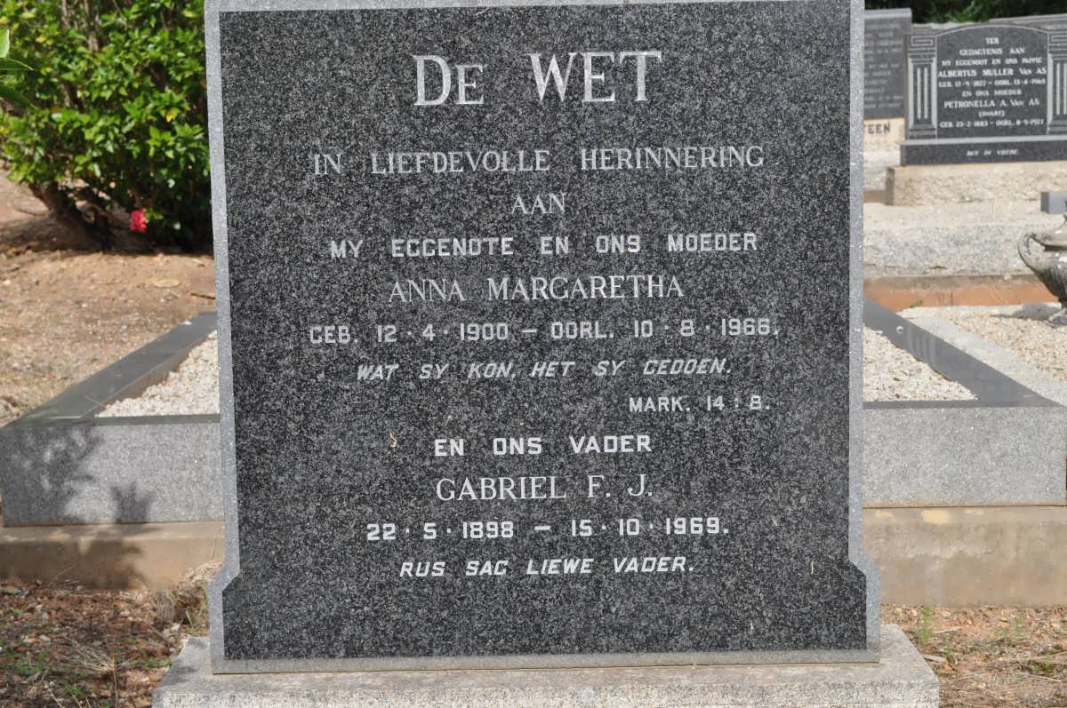 WET Gabriel F.J., de 1898-1969 &amp; Anna Margaretha 1900-1966
