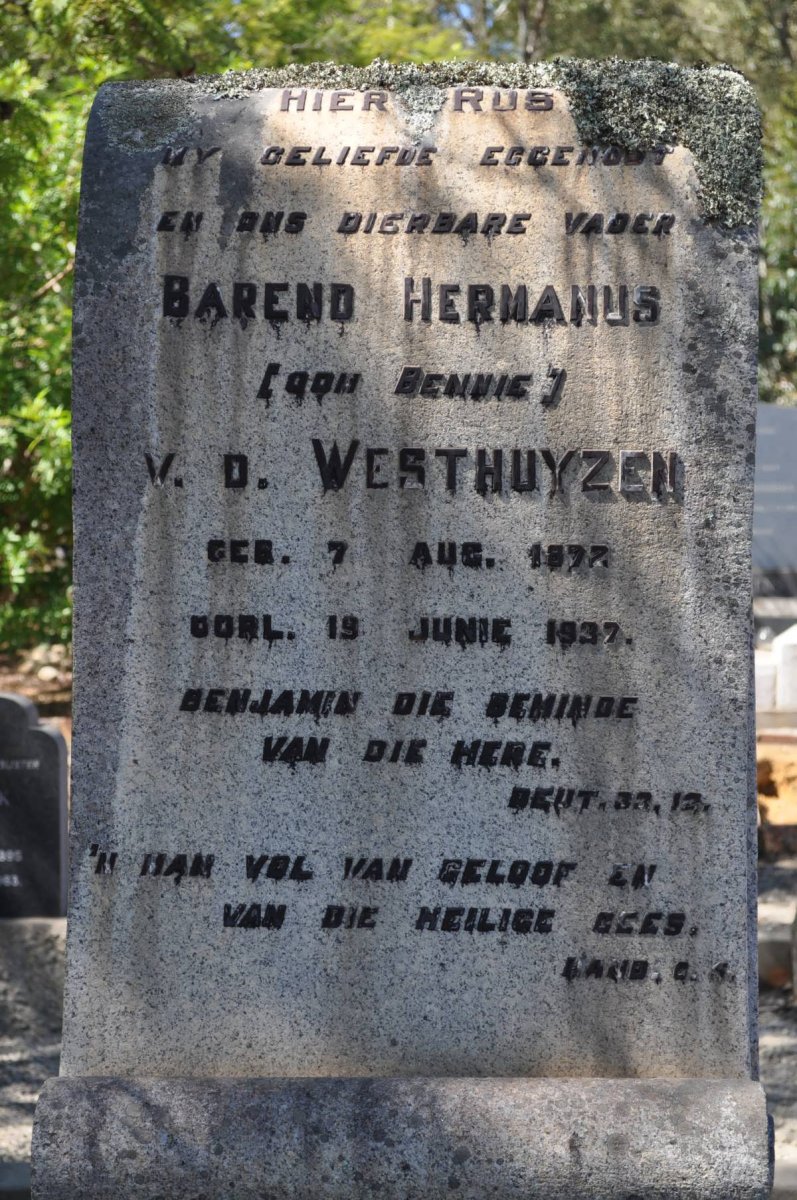WESTHUYZEN Barend Hermanus, v.d. 1872-1937