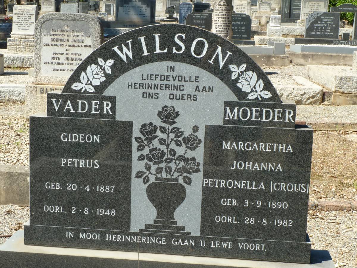 WILSON Gideon Petrus 1887-1948 &amp; Margaretha Johanna Petronella CROUS 1890-1982