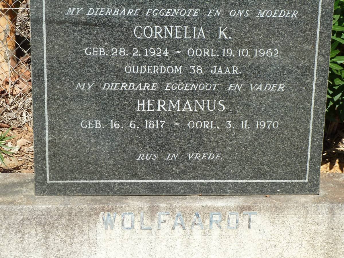 WOLFAARDT Hermanus 1917-1970 &amp; Cornelia K. 1924-1962