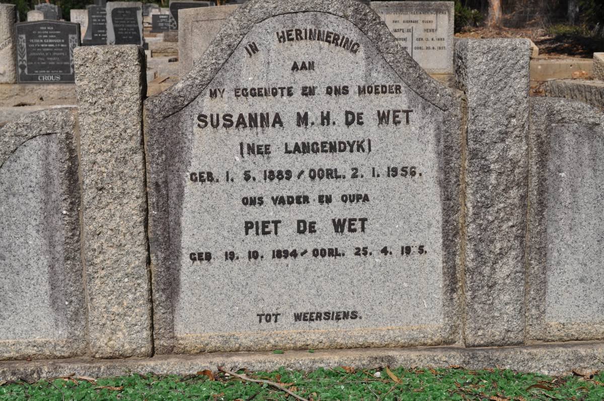 WET Piet, de 1894-19?5 &amp; Susanna M.H. LANGENDYK 1889-1956