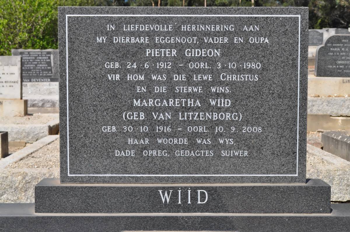 WIID Pieter Gideon 1912-1980 &amp; Margaretha VAN LITZENBORG 1916-2008