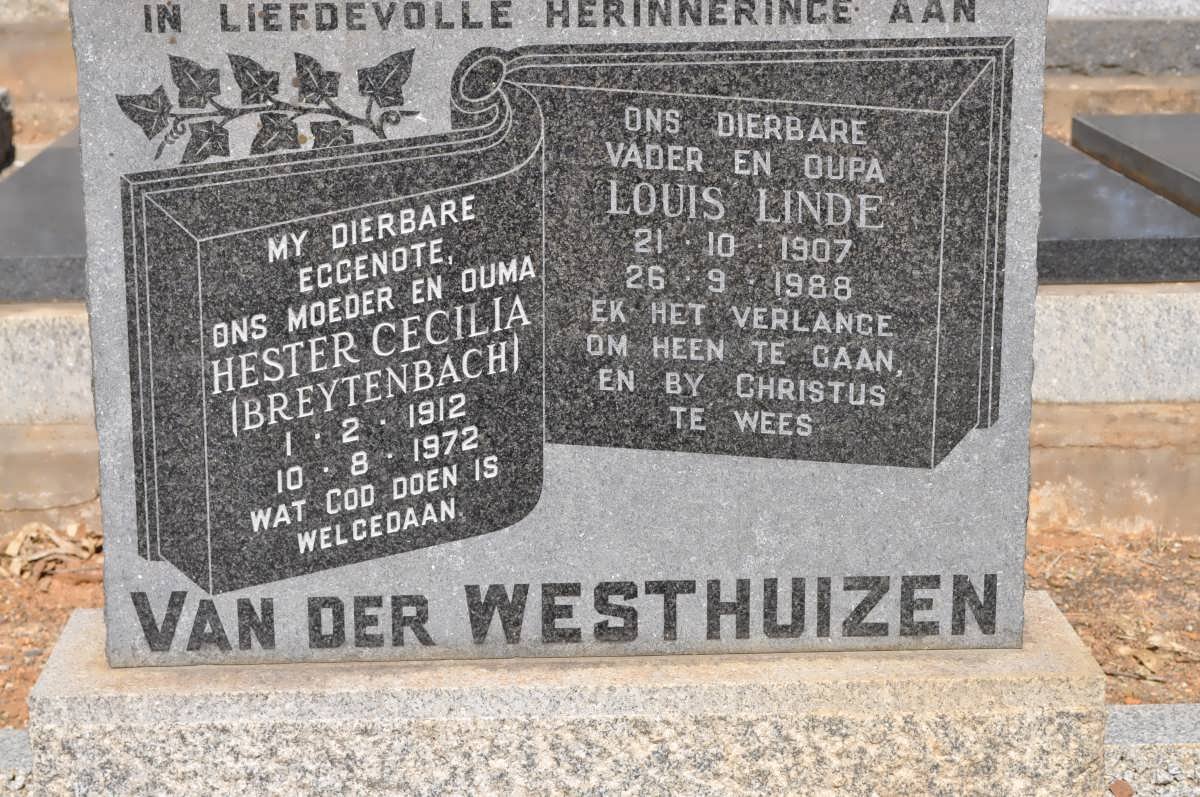 WESTHUIZEN Louis Linde, van der 1907-1988 &amp; Hester Cecilia BREYTENBACH 1912-1972