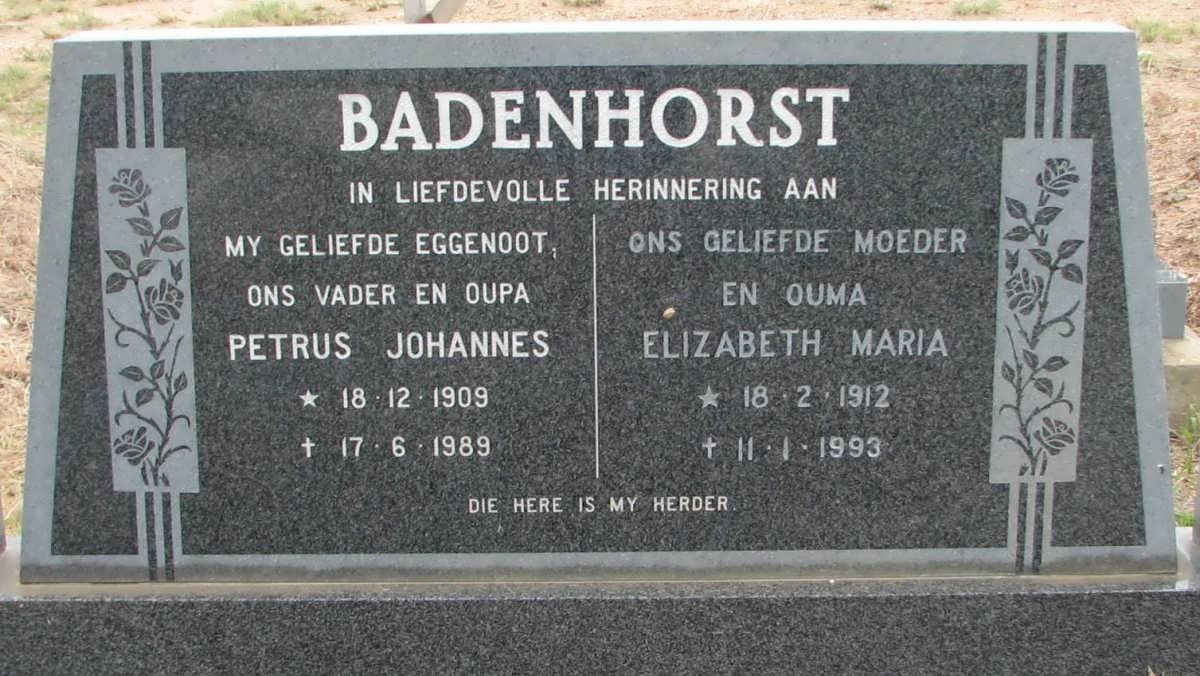 BADENHORST Petrus Johannes 1909-1989 &amp; Elizabeth Maria 1912-1993