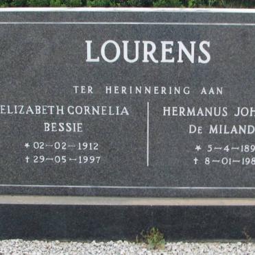 LOURENS Hermanus Johannes De Milander 1898-1985 &amp; Elizabeth Cornelia 1912-1997