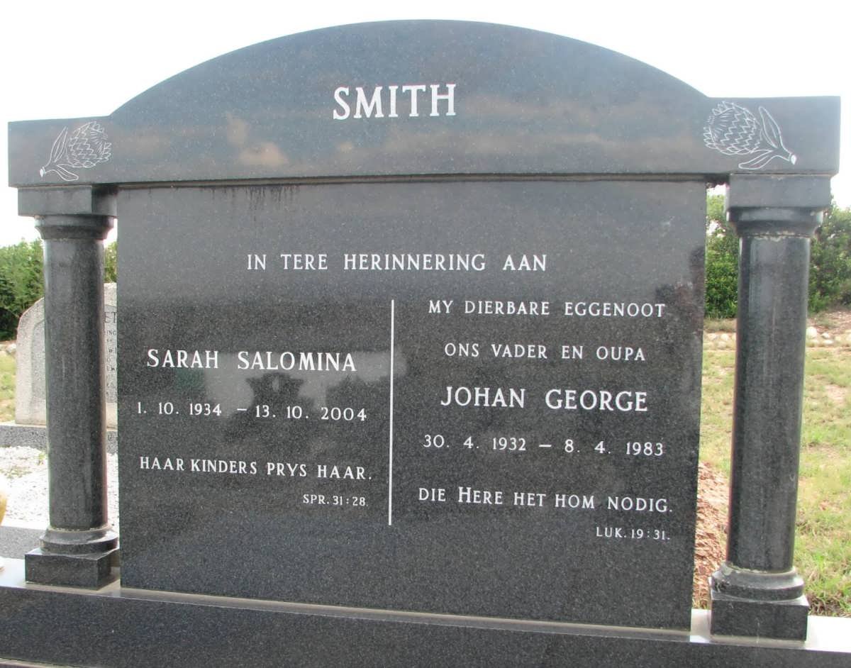 SMITH Johan George 1932-1983 &amp; Sarah Salomina 1934-2004