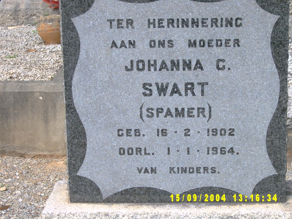 SWART Johanna C. nee SPAMER 1902-1964