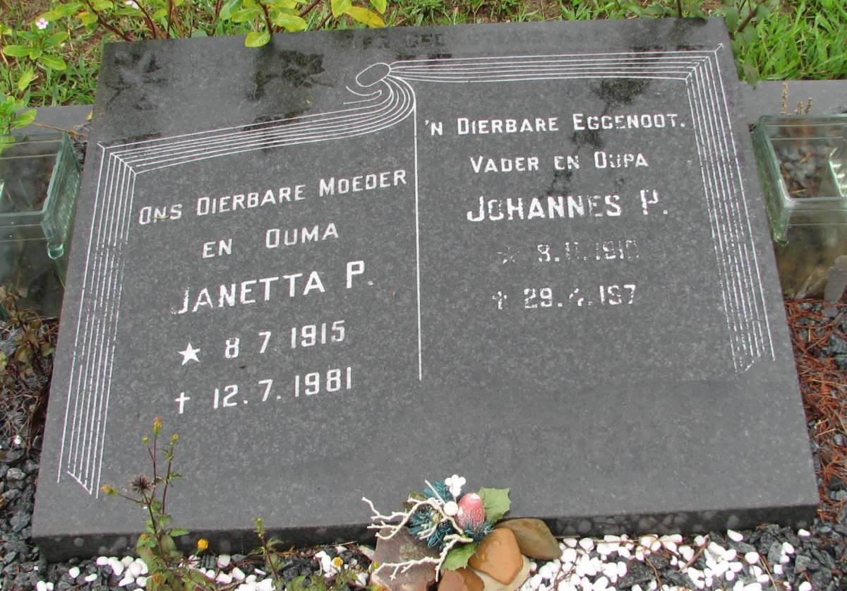 ? Johannes P. 1910-197? &amp; Janetta P 1915-1981