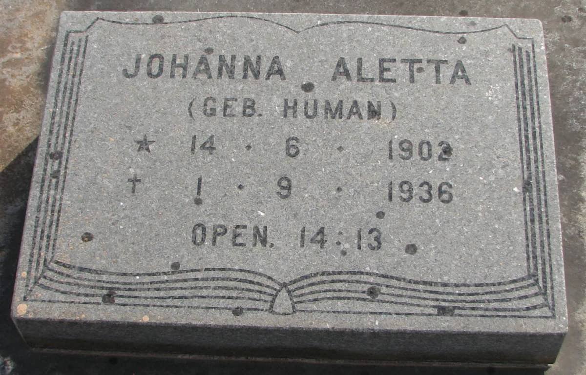 ? Johanna Aletta nee HUMAN 1902-1936
