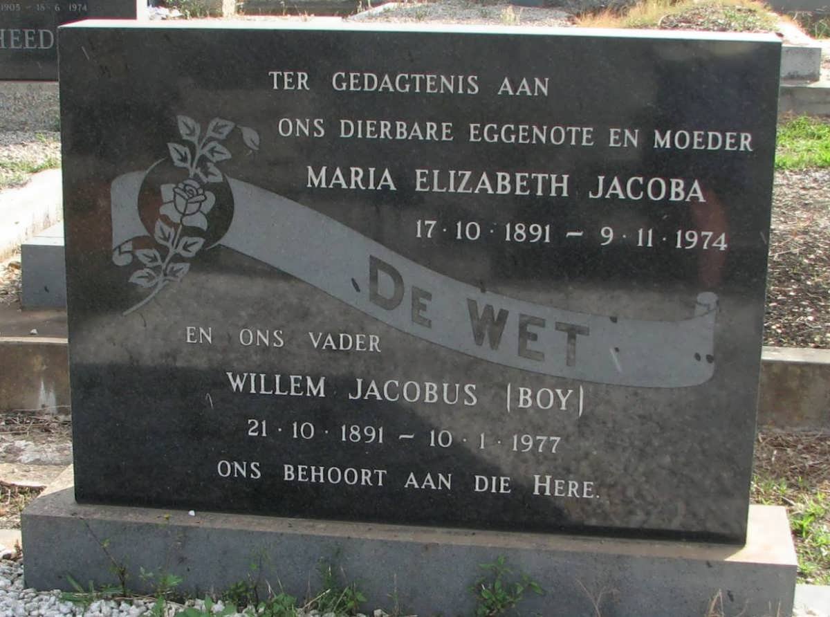WET Willem Jacobus, de 1891-1977 &amp; Maria Elizabeth Jacoba 1891-1974