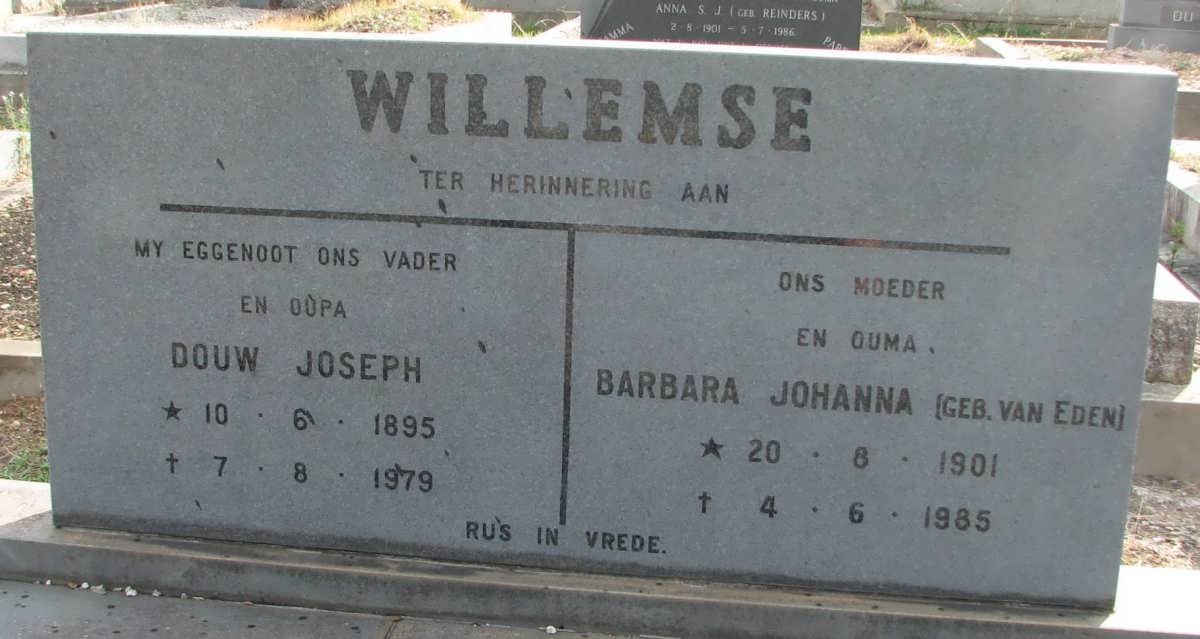 WILLEMSE Douw Joseph 1895-1979 &amp; Barbara Johanna VAN EDEN 1901-1985