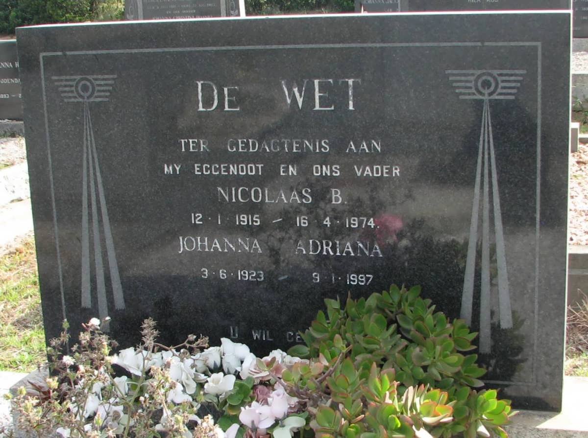 WET Nicolaas B., de 1915-1974 &amp; Johanna Adriana 1923-1997
