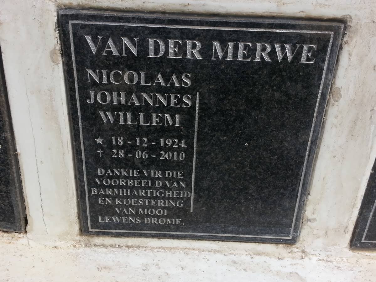 MERWE Nicolaas Johannes Willem, van der 1924-2010