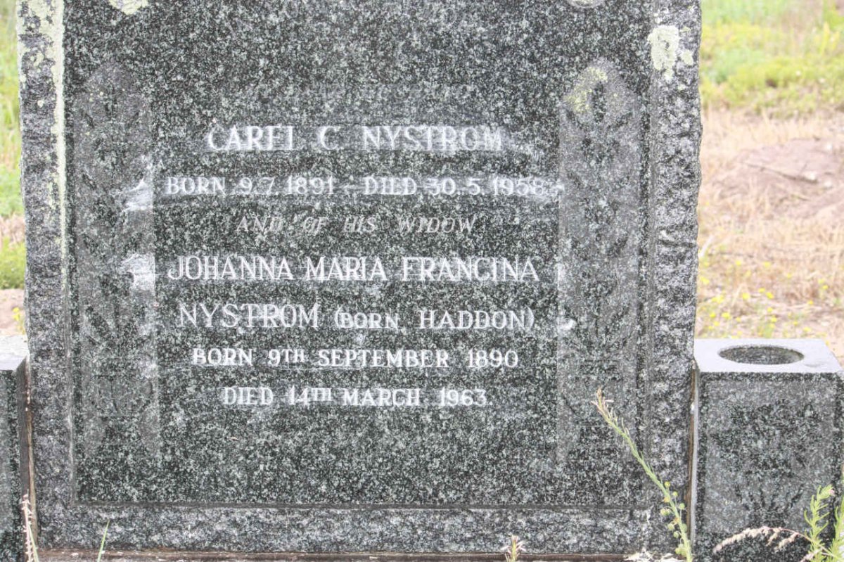 NYSTROM Carel C. 1891-1958 &amp; Johanna Maria Francina HADDON 1890-1963