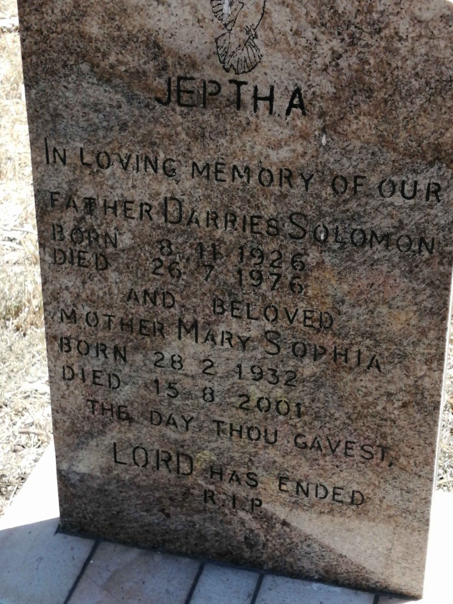 JEPTHA Darries Solomon 1926-1976 &amp; Mary Sophia 1932-2001