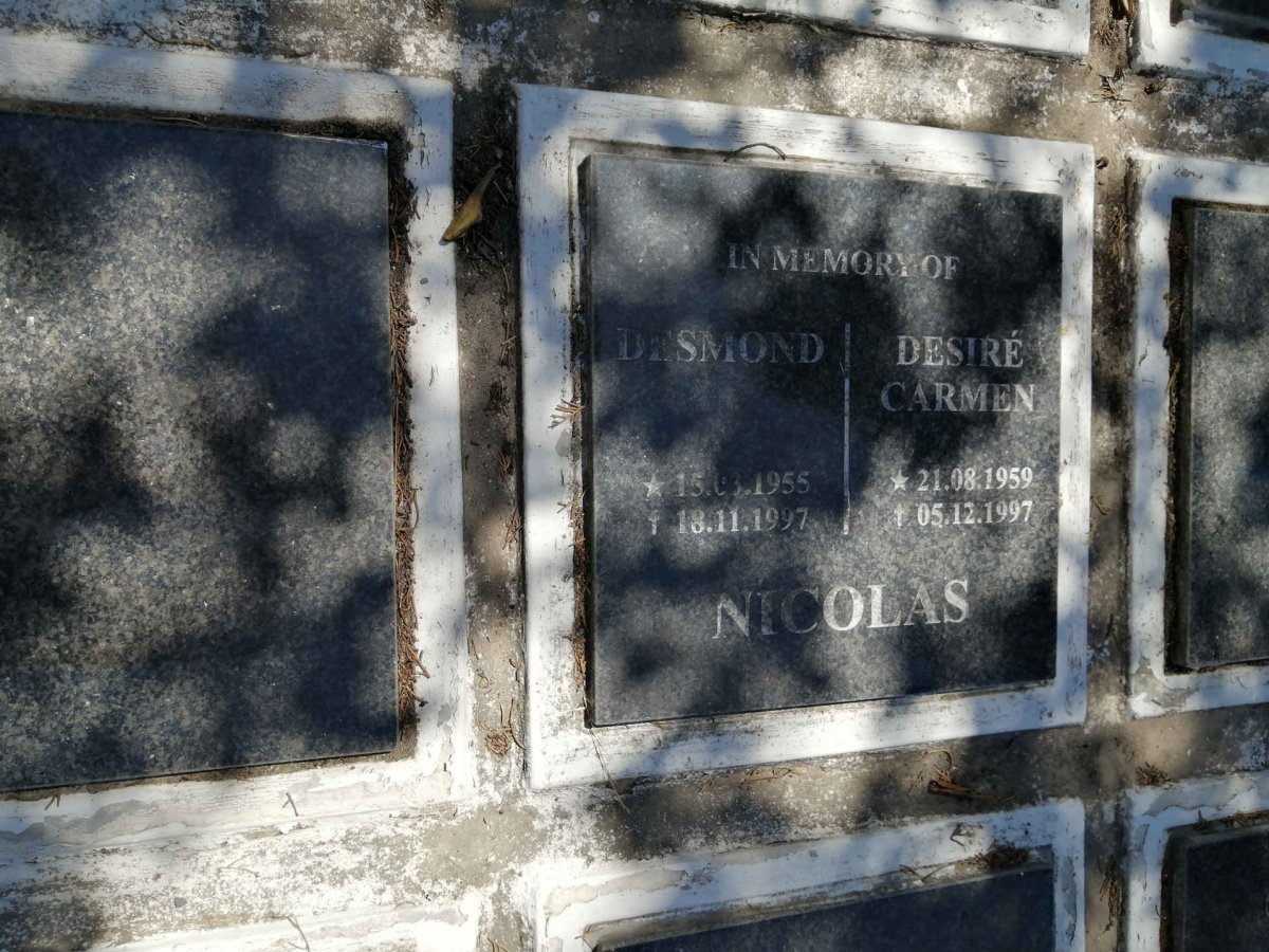NICOLAS Desmond 1955-1997 &amp; Desire Carmen 1959-1997
