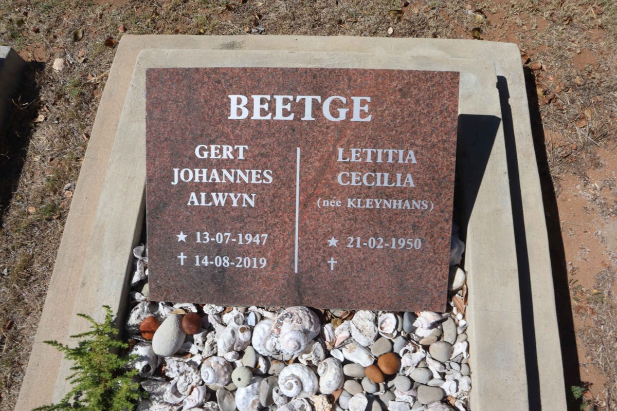 BEETGE Gert Johannes Alwyn 1947-2019 & Letitia Cecilia KLEYNHANS 1950-