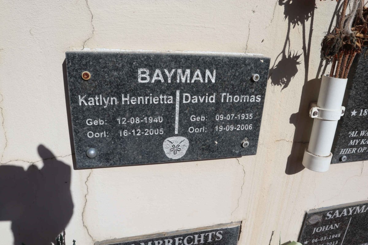 BAYMAN David Thomas 1935-2006 & Katlyn Henrietta 1940-2005
