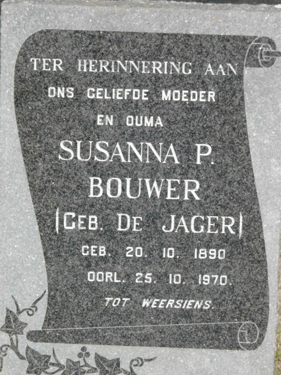 BOUWER Susanna P. neé DE JAGER 1890-1970