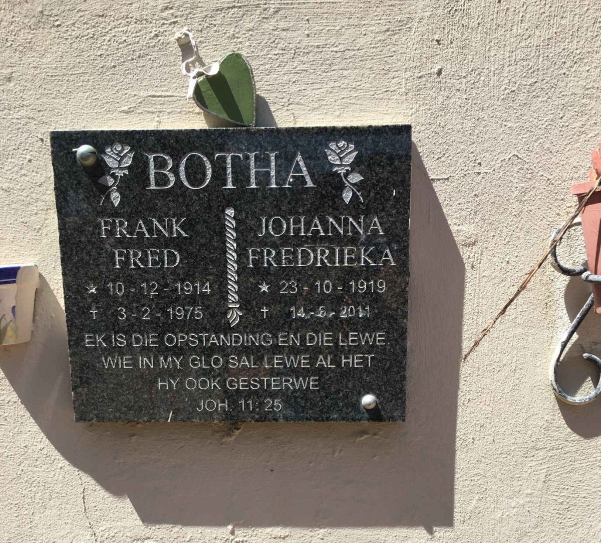 BOTHA Frank Fred 1914-1975 &amp; Johanna Fredrieka 1919-2011