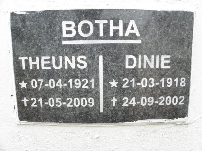 BOTHA Theuns 1921-2009 &amp; Dinie 1918-2002