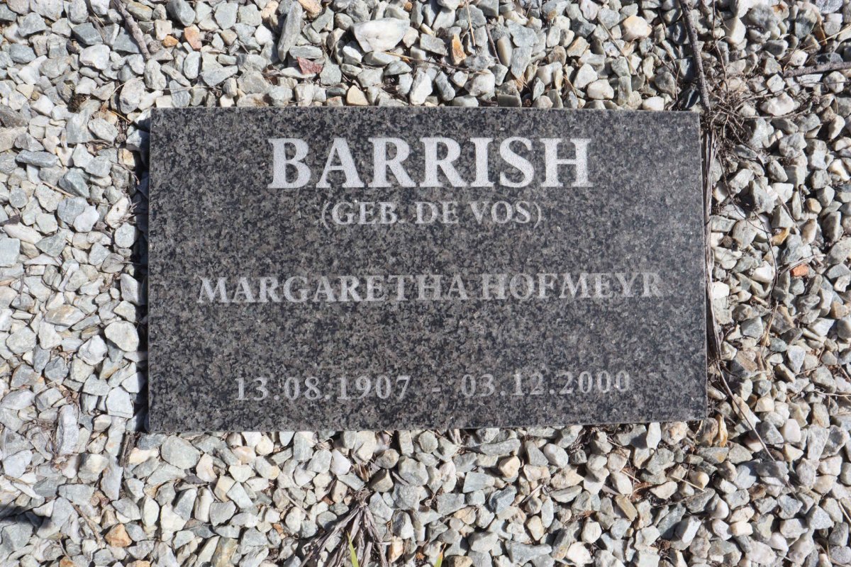 BARRISH Margaretha Hofmeyr nee DE VOS 1907-2000