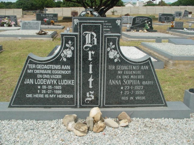 BRITS Jan Lodewyk Ludike 1925-1999 &amp; Anna Sophia 1923-1992