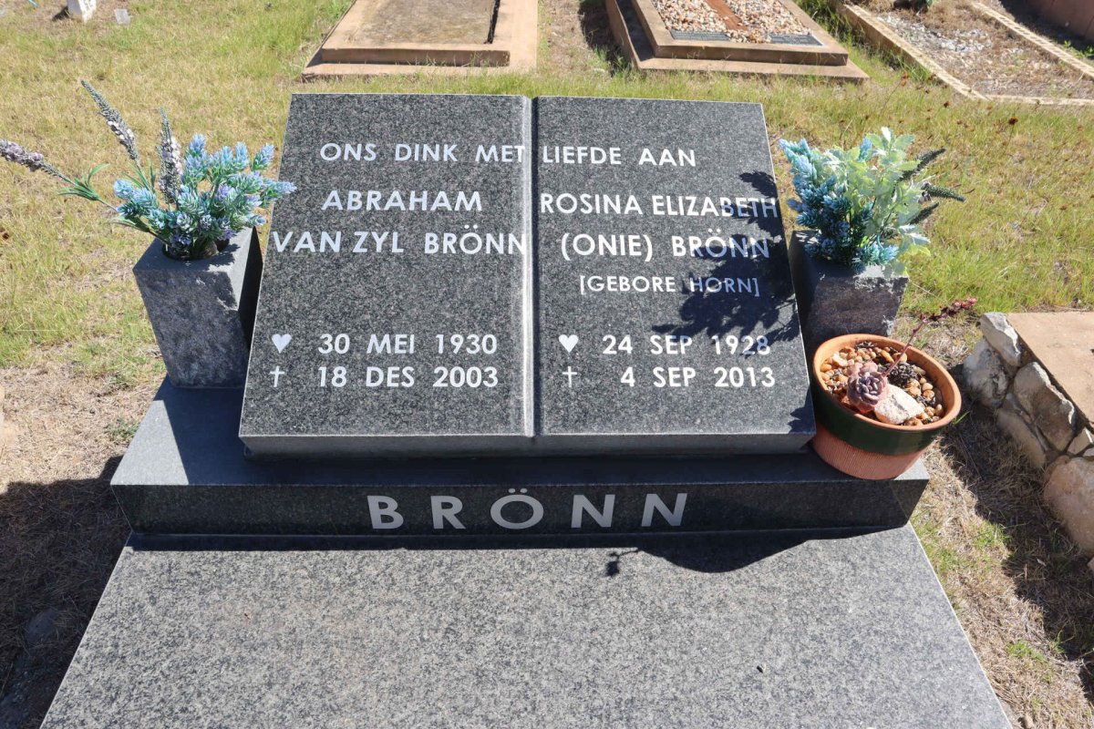 BRONN Abraham Van Zyl 1930-2003 & Rosina Elizabeth HORN 1928-2013