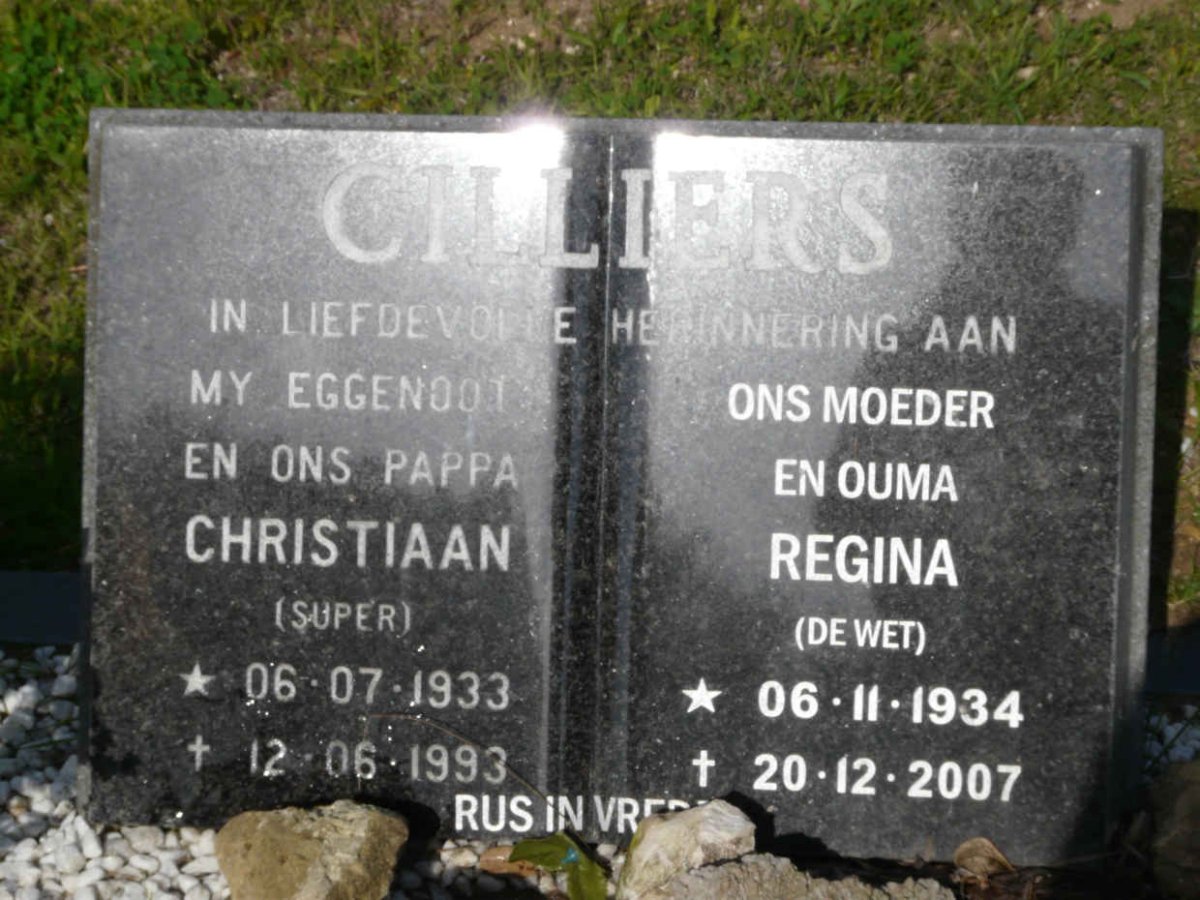 CILLIERS Christiaan 1933-1993 &amp; Regina DE WET 1934-2007